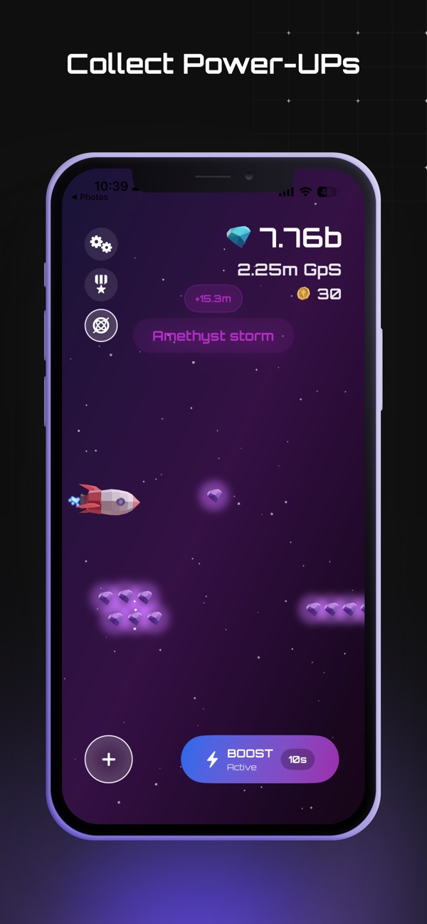 Astro Drift gameplay with an active boost and collectible gems