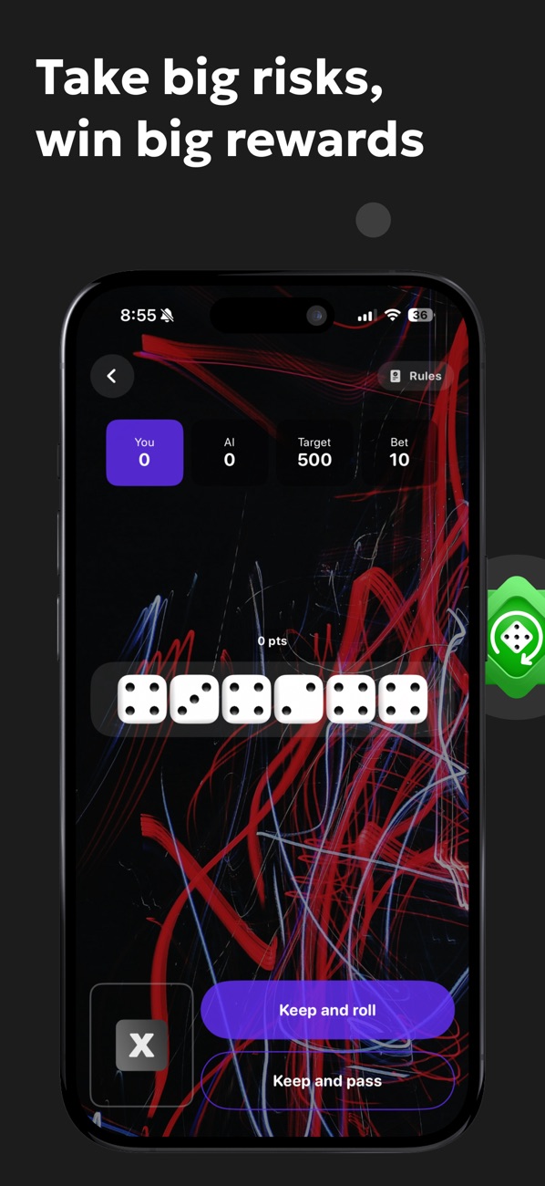 Dice Duel match in progress with six dice rolled